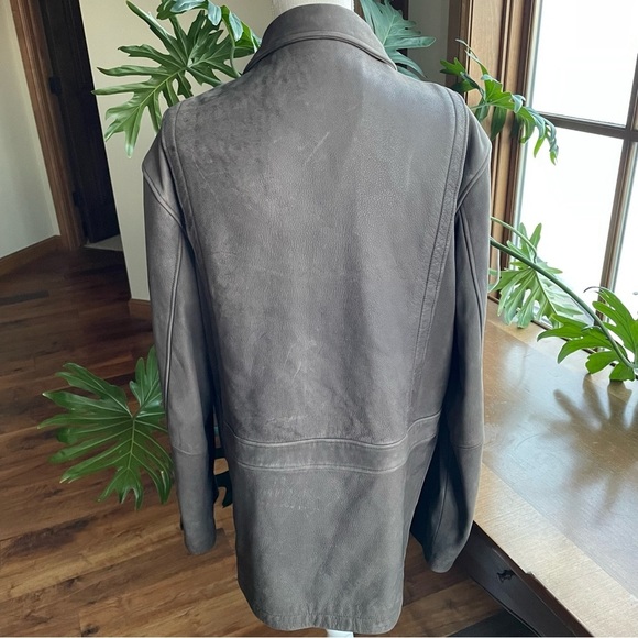 Perry Ellis Brown Nubuck Leather Car Coat Jacket - Picture 3 of 15